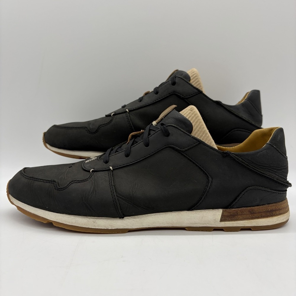 OluKai Huaka'i Li Mens 10.5 Shoes Oxford Waxed Nubuck Black Leather Lace Up